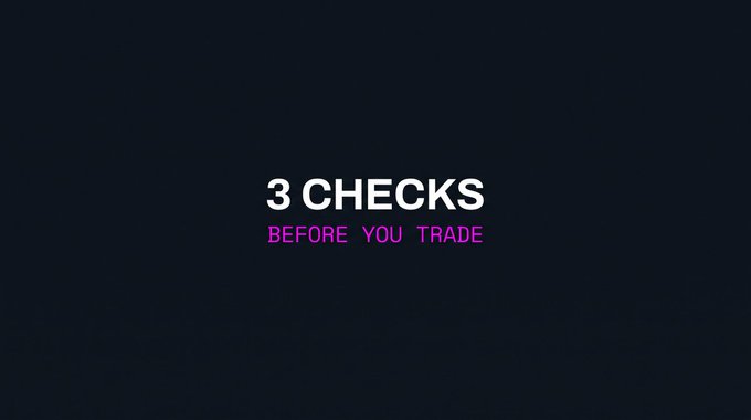 A dark title card reads “3 CHECKS” with “BEFORE YOU TRADE” in magenta underneath. It serves as the introductory graphic for the accompanying post’s three safety checks for trading $DATAI on the DATAI/USDT pair on BNB Chain.