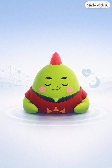 AI-generated 3D illustration of a small, sleepy green character with a red pointy head and red outfit, marked 'Made with AI' in the corner.