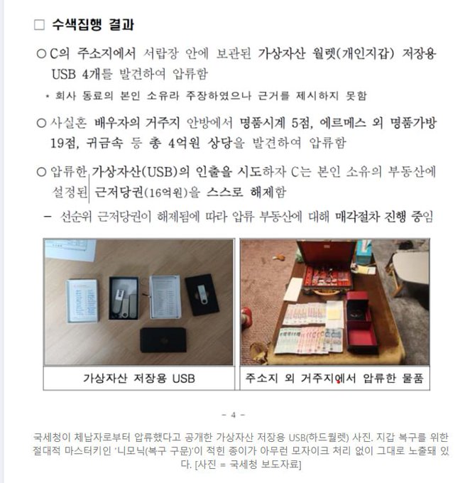 A Korean government press release about a crypto tax evasion bust (₩5.1 billion seized, 4,019 suspects) accidentally displayed a photo of a Ledger hardware wallet containing the visible 24-word seed phrase (mnemonic backup), which authorities left in place despite seizing the device.