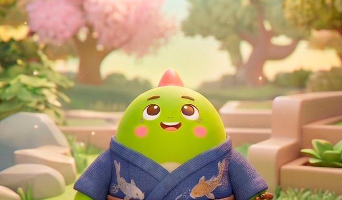 The image features a cartoon character dressed as a geisha with a blue robe and white face paint, standing against a backdrop of trees and rocks. The character appears to be smiling, giving off a friendly vibe. The caption below the image reads "Most people still think @sleepagotchi is just a sleep app But sleep was never the end goal It is the onboarding layer Everyone already sleeps, which makes it one of the lowest friction behaviors to build on - Sleep - recovery - activity - behavior patterns and wearable".