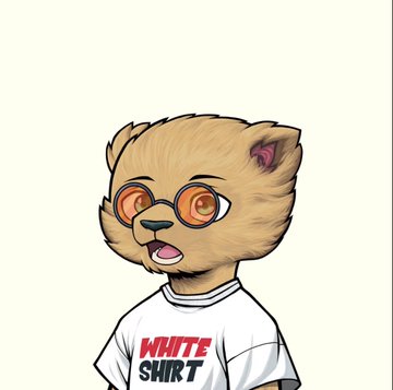 Digital illustration of a cartoon bear character wearing orange-rimmed glasses and a white t-shirt with the text 'WHITE SHIRT' printed on it.