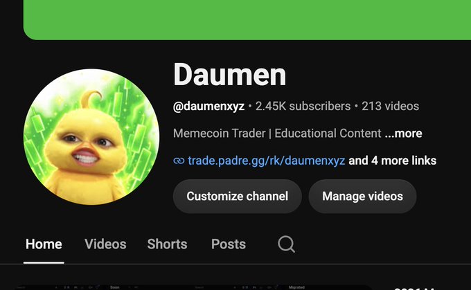 A screenshot of the YouTube channel "Daumen" (@daumenxyz) shows 2.45K subscribers and 213 videos, with a profile image of a cartoon character. The image corresponds to the poster's caption celebrating hitting their 2.5k subscriber goal in July.