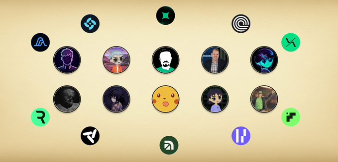 A collage featuring circular profile pictures and cryptocurrency logos arranged on a tan background, with logos for Variational, Pacifica, Extended, Ondo, and other projects visible alongside their founders' portraits. The image visually represents the perpetual DEX founders listed in the post, who have yet to launch their Token Generation Events (TGEs).