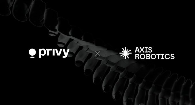 A dark promotional banner displays 'privy × AXIS ROBOTICS' with a stylized graphic of vertebrae or mechanical segments in the background.