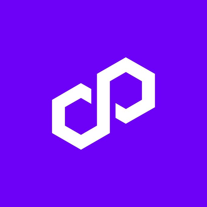 The image features a purple background with an icon consisting of two hexagons connected by a line. The text "Polygon" is written below the icon, indicating that this logo represents Polygon's payment processing capabilities. The text also mentions that the payment processing speed is 5,000 transactions per second and block times are 1.5 seconds.