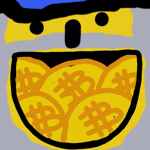A cartoonish Bitcoin wizard with a long black beard and pointed hat, featuring Bitcoin symbols etched onto his golden body, visually represents the "Bitcoin Wizard" collection advertised in the post offering themed logo ad spots inscribed on sats for 1 BTC each.