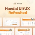 A promotional graphic for Haedal featuring the text 'Haedal UI/UX Refreshed' above several screenshot previews of the updated interface.