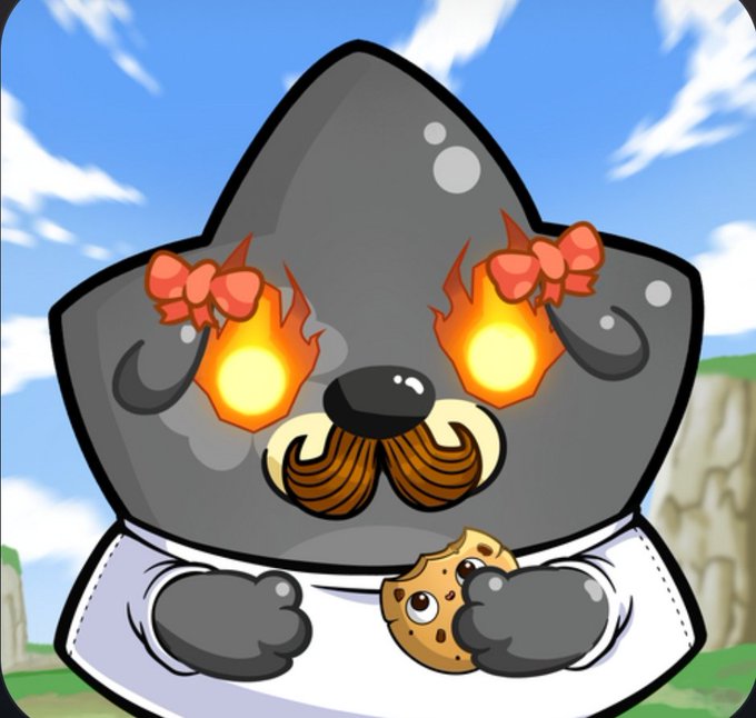 The image features a cartoon character wearing a white shirt with a cookie in its hand, standing against a blue sky background. The character has a mustache and a goatee, giving it a unique appearance. The caption of the image reads "Thanks to @OsitoLimaX for this simply brutal Kanstar. Every detail is on another level and drives us to keep growing in this adventure." This suggests that the image might be related to a discussion or review about the cartoon character's features or its connection to the post.