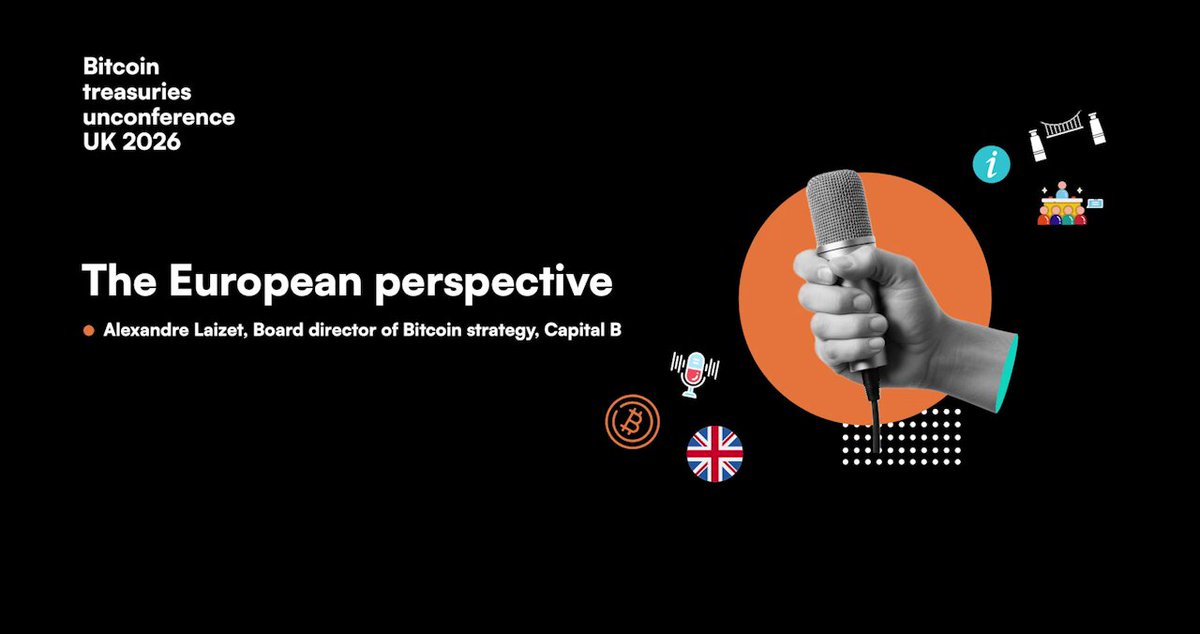 The image features a poster for an event called "The European Perspective" that took place at the Bitcoin Treasures Unconference UK. The poster includes a hand holding a microphone, symbolizing the importance of communication and transparency within the world of cryptocurrency. The text on the poster highlights the significance of asymmetric information in the context of Bitcoin adoption and its impact on the growth of digital credit markets.