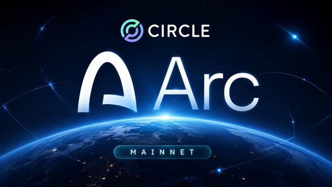 A promotional banner for 'Circle' and 'Arc' mainnet, featuring the Circle logo, a large stylized 'A Arc' logo, and a view of Earth from space with city lights on a dark blue background.
