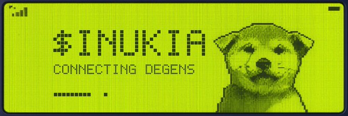 A green pixelated retro-style banner featuring a doge meme image with the text "IMUKUA CONNECTING DEGENS" and a loading indicator suggesting a tech or crypto project interface.