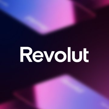 The image features the "Revolut" logo in bold white text against a vibrant pink and purple gradient background with geometric shapes. The branding directly represents the company mentioned in the post, which is launching its EURR euro stablecoin across the EEA market.