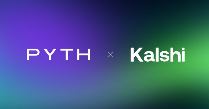 A promotional graphic with a purple-to-green gradient background displaying the text 'PYTH × Kalshi' in white.