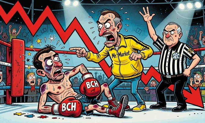 The image shows a man falling down while being hit by another boxer with red gloves during an intense boxing match. The boxer wearing the yellow jacket seems to be causing harm, which leads the man to fall and clutch his head. This scene takes place in front of an audience gathered around, likely watching the match unfold. The post appears to be related to Bitcoin Cash or a similar digital currency because it features an image that could resemble the logo or text on Bitcoins' website, showing its connection with this digital asset. The event also seems to occur within the first week of June in 2016, as indicated by some details about the date and time within the post description.