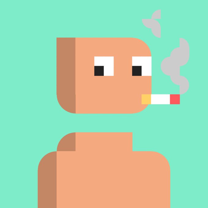 A pixelated character with a neutral expression smokes a cigarette, with smoke rising beside their head, set against a mint green background — the imagery cleverly playing on the word "mint" to tease an upcoming NFT drop.