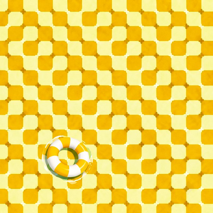 A life preserver rests on a sunny yellow checkered background, capturing that quintessential Friday feeling—ready to rescue you from the workweek and float you into the weekend.