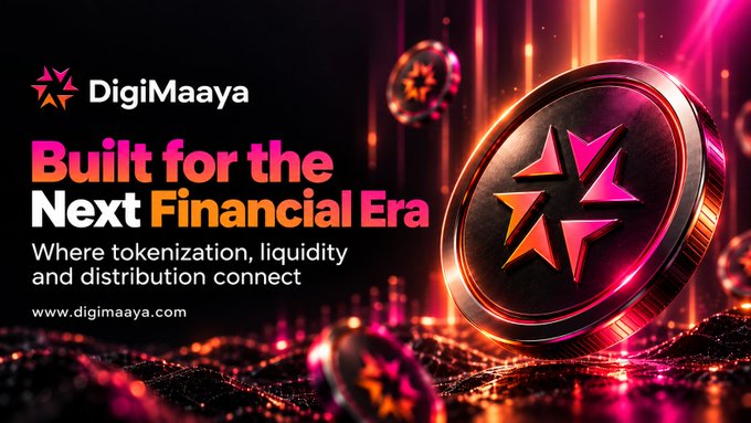 DigiMaaya promotional banner featuring a metallic star emblem coin against a vibrant pink and orange backdrop, with text reading "Built for the Next Financial Era — Where tokenization, liquidity and distribution connect" alongside the website www.digimaaya.com. The image complements the post's focus on regulatory progress for digital assets by positioning DigiMaaya as the infrastructure connecting tokenization and market structure in the evolving crypto landscape.