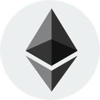 The Ethereum (ETH) cryptocurrency logo displayed as a geometric diamond shape on a gray background.