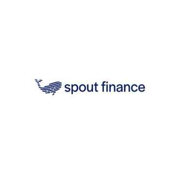 A simple logo image for 'spout finance' in dark blue text with a stylized shopping cart icon on a white background.