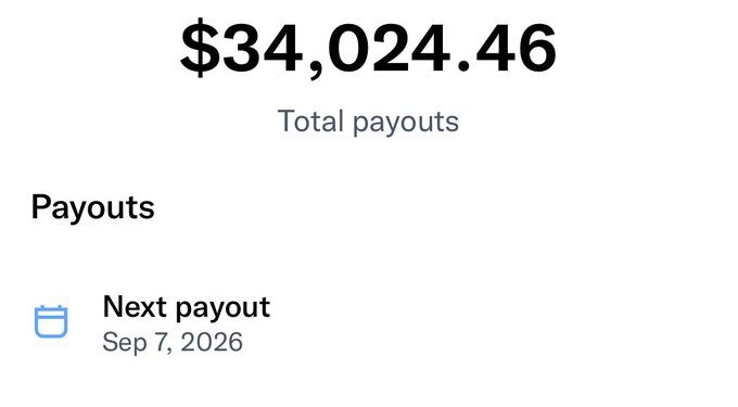 A screenshot displays total payouts of $34,024.46 with the next payout scheduled for Sep 7, 2026, visually supporting the claim that "X money is pretty good too" by showcasing substantial earnings from the platform.