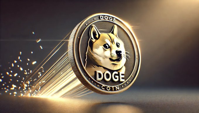 A gold Dogecoin token featuring the Shiba Inu dog, with “DOGE” and “COIN” embossed on the coin, leans against stacked coins as sparks fly. The playful image supports the post’s tongue-in-cheek message that altcoins are investments, but investors may fall in love with Dogecoin.