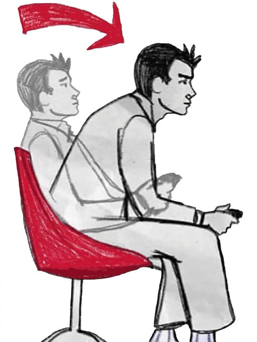 The illustration shows a determined man in a suit sitting firmly in a chair, leaning forward with clenched fists, while a red arrow and red cushion highlight his steadfast, forward-focused posture—symbolizing his readiness to commit fully to a long-awaited bull run in October ("Uptober"). The posture and red accents visually reinforce the post's message of unwavering commitment to the crypto market's anticipated upward movement.