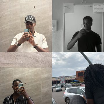 A four-panel collage of mirror selfies and an outdoor street scene, with one person wearing a FILA cap, paired with the caption "July." The images appear to document moments throughout the month of July, showcasing casual daily snapshots.
