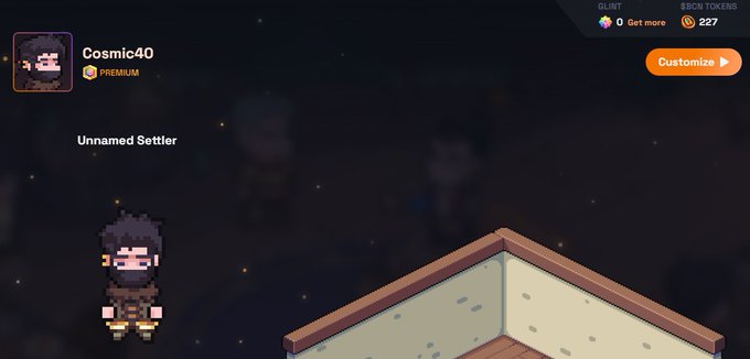 In this image, a person is standing on top of an attic with a wooden roof, overlooking other buildings. The person appears to be wearing a cape or a hoodie, giving them the appearance of a game character from a video game. The scene also features a button labeled "Customize" located in the middle area of the image. There are no other visible elements in the picture, and it seems to capture the essence of the posted video game idea, which is likely about a role-playing or adventure game set within an attitudinal context with characters and buildings that players can interact with.