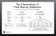 The image presents a flowchart illustrating the three generations of yield-bearing stablecoins - $USD3 and $reUSD are at the top while yielding and market conditions determine where they're located within each generation. The chart also highlights how these coins can be leveraged for trading purposes, offering various payment methods including Mastercard, Bitcoin Cash, Litecoin, Ripple, ..., and even fiat currency such as US dollars. The post suggests that this is just the beginning of a new era in coin offerings and speculating with stablecoins like these could yield attractive profits for anyone sitting on idle balances.