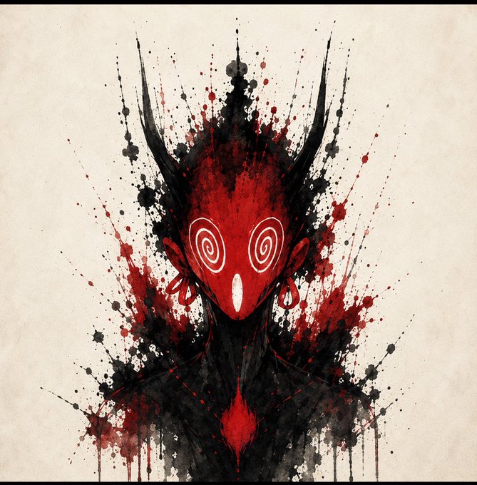 The image features an illustration of a person with red hair wearing a mask that has black spots all over it. The mask appears to be made out of paint splatters, giving it a spooky or eerie appearance. The background of the image is white, which contrasts with the red and black elements in the foreground. There are no texts present in the image, but there is a caption that reads "happy to collab with Inkbolt Genetics their collection is dropping tomorrow Giving away 1 GTD spot".