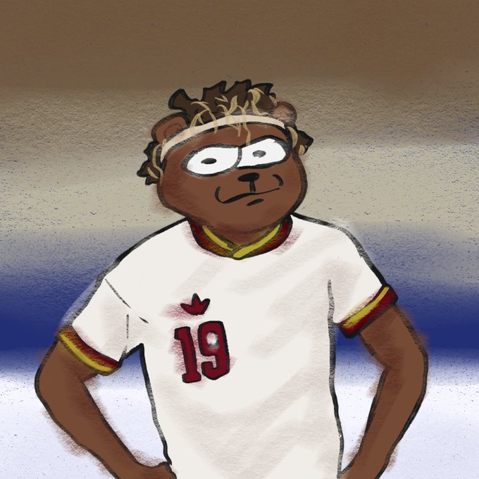 A cartoon bear wearing a white jersey with the number "19" and red-and-yellow trim stands confidently with hands on hips. The "2:1" post likely refers to a sports score or ratio, possibly humorously represented by the bear as a triumphant athlete in its uniform.