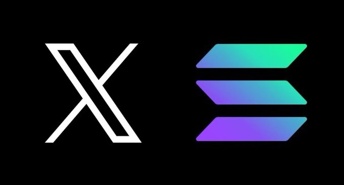 The image features the X (formerly Twitter) logo alongside the Solana logo, signaling the news that X Money is set to launch on the Solana blockchain.