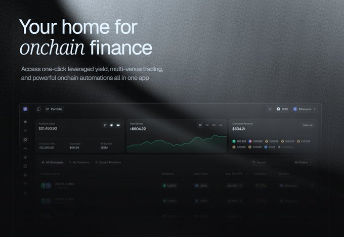 A sleek dashboard screenshot for Odyssey (odyssey.fi), an "onchain finance" platform, showing a portfolio with a portfolio value of $21,459.90, yield earned of +$604.22, and claims of $534.21, with a USDC LOOPR position visible in the strategies list. The image ties to the post by showcasing the Odyssey app's interface, which the user checked to review a LOOPR position, estimate APY, and analyze borrow details in one place instead of juggling multiple DeFi tabs.