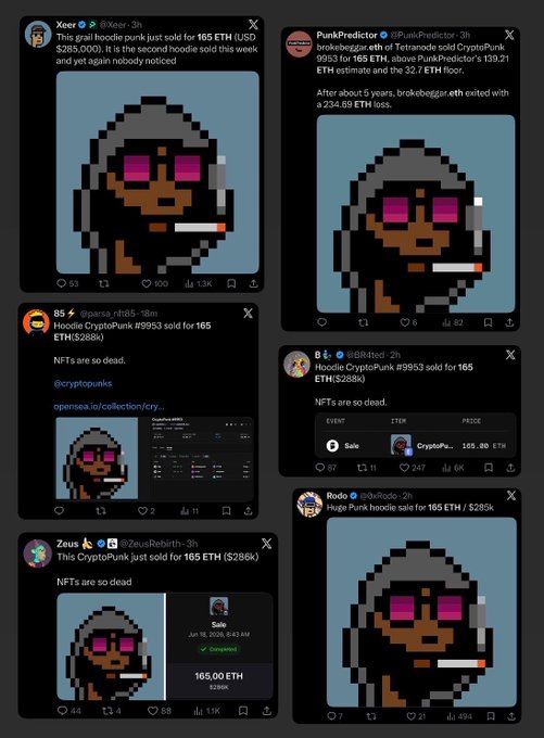 The image features a collage of six different posts, each with a unique background and caption related to the hashtag #PunkFuturism. The first post shows a cartoon character wearing a hoodie and smoking a cigarette, while the second post has a picture of a person wearing a hoodie as well.!