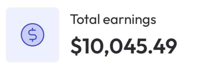A screenshot showing total earnings of $10,045.49 displayed next to a dollar sign icon, illustrating the financial success mentioned in the accompanying post about a friend earning $10,000 in 2 months.