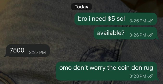 In the image, there are multiple texts displayed on a phone screen, with the main focus being an advertisement for a coin rug. The text includes phrases like "i need $5" and "don't worry the coin don't worry", indicating that the rug is affordable but still worth considering as an investment due to its durability. One of the messages in particular reads "OMO don't worry the coin don't worry". In addition, there are two text boxes, one on top of the other, with the bottom box containing a list of available coins for sale and their prices. The overall scene suggests that the ad is promoting affordable and durable products that could be helpful to people who are looking to invest in coins or rug-related items.