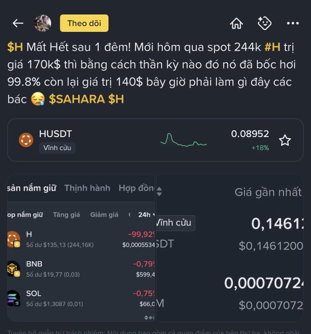 The image shows a screenshot of a social media platform where people are sharing news about certain investments. One person has posted an interesting headline that reads, "Why do you still have so much greed even after making that much money? 244k $H = 170k $—that was yesterday'', and today's situation is different now, down to 135 dollars!". The main post is a tweet from the account @TheoDBI which explains how the value of a certain investment has decreased. In this context, it seems like some individuals might be reacting to the decrease in their greed or profits, showing that they've been successful before and are now experiencing a decline.