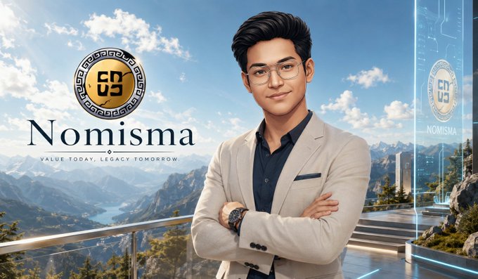 An illustrative promotional image for Nomisma features a professional man in a beige blazer set against a scenic mountain landscape, accompanied by the brand logo and the slogan "Value today, legacy tomorrow." This image serves as the visual header for a discussion on Nomisma Network's Season 3 focus on meaningful user attribution and engagement.