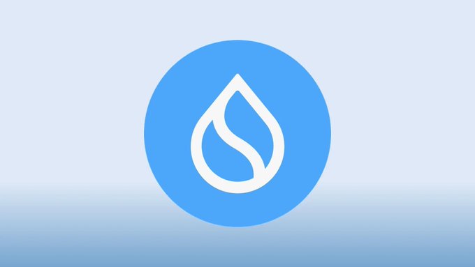 The image features the Sui Network logo—a stylized white water droplet on a blue circular background—which relates to the post about Sui Network's recent implementation of gasless stablecoin transfers.
