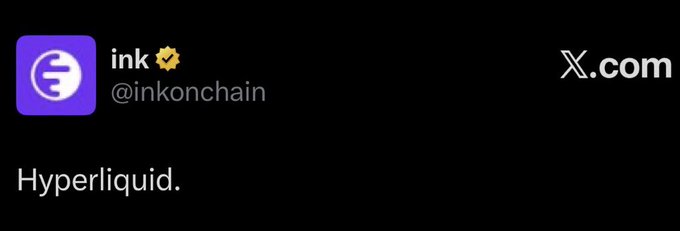 A black graphic showing the X.com logo, a purple profile icon with an 'E' for the verified user 'ink @inkonchain', and the word 'Hyperliquid.' written below.