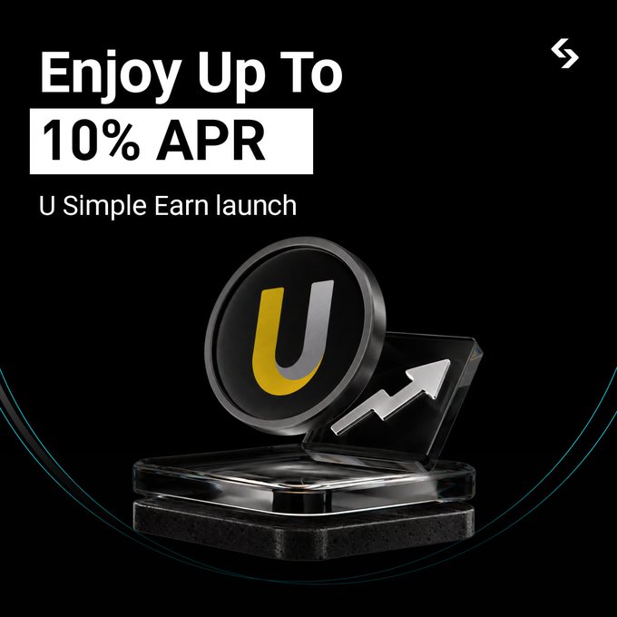 The image features a striking black background with white text written against it that advertises an advertisement for a new business called "U Simple Earn" which specializes in high-yield returns in exchange for investing in cryptocurrency, specifically U simple earn launch. The text emphasizes the benefits of this new business and encourages viewers to take action by entering their personal information immediately to learn more about the opportunity.