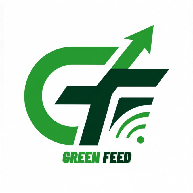 A green "GF" logo for "GREEN FEED" with an upward arrow and Wi-Fi/signal waves, branded for the newly launched Telegram channel. The visual ties into the post by promoting the channel's focus on sharing crypto/InfoFi alpha news and insights.