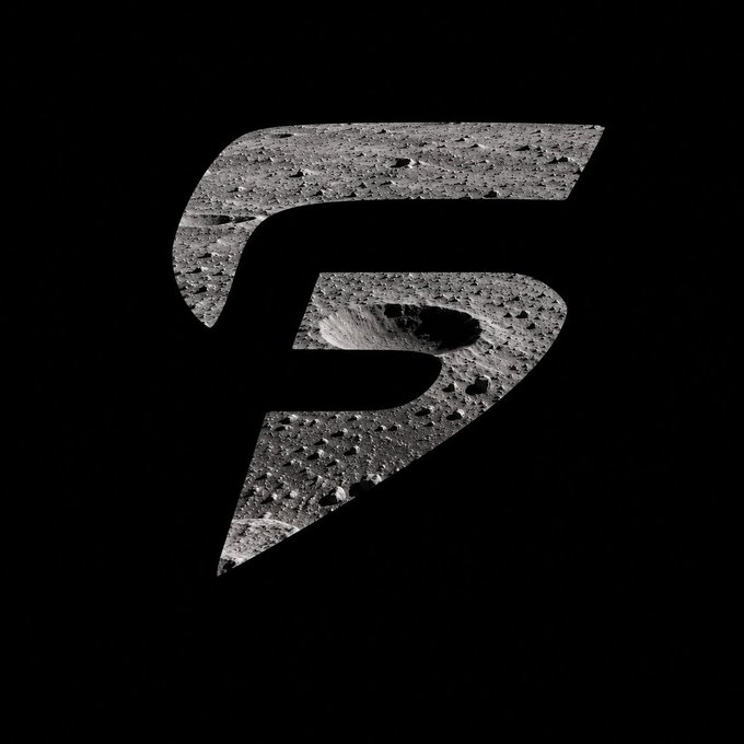 A stylized "F" logo filled with a textured lunar surface and crater, set against a black background—evoking the "journey to the moon" metaphor in the caption for **Solana Funded**, a trading platform aimed at ambitious traders.