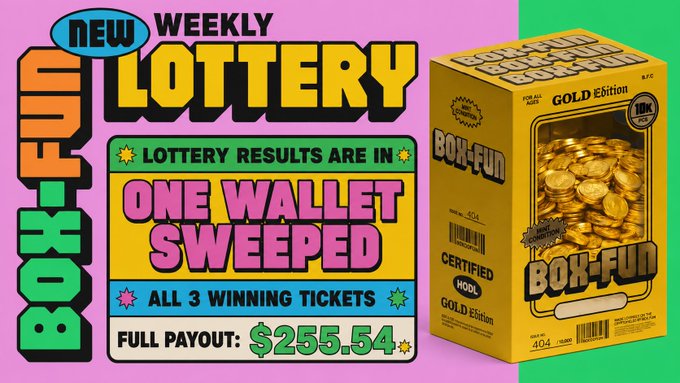 The image shows a box of "Banking Fun" lottery tickets being drawn, with a man claiming all three winning tickets and taking the full payout. Additionally, there are other winners who have claimed their tickets. Boxes can be seen as part of the gaming process, where players sweep the draw to accumulate points or win prizes. The image also includes a colorful advertisement for "New Weekly Lottery", which may promote another source of lottery tickets for collectors to participate in.