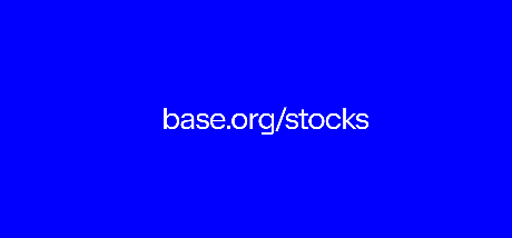A solid blue background with white text reading "base.org/stocks".