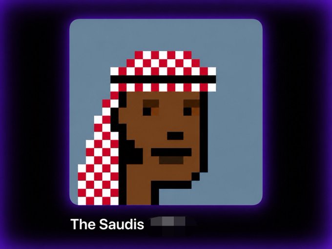 A pixel-art style profile of a person with brown skin wearing a red and white checkered keffiyeh headscarf, labeled 'The Saudis' at the bottom against a gray background.