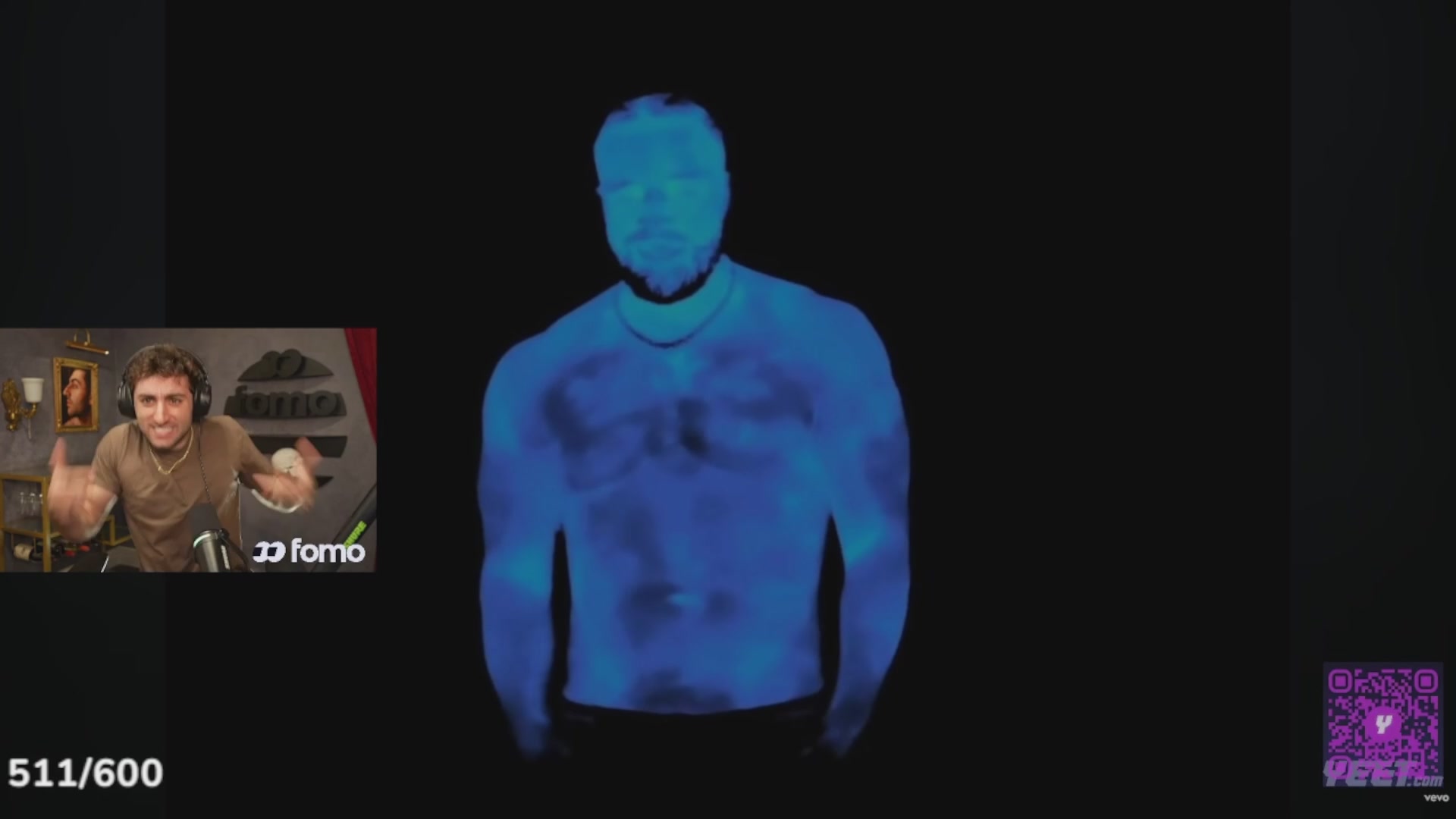 ers face is blurred, while the torso and arms are clearly visible against a black background.