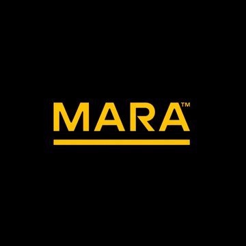 The image displays the MARA logo in yellow text on a black background, featuring the company name "MARA™" with an underline. The logo represents Marathon Digital Holdings, the Bitcoin mining company mentioned in the post for selling over 23,000 BTC for $1.6 billion in the first half of 2026.
