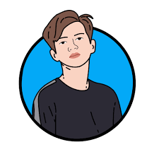 The image features a cartoon depiction of a person wearing a black shirt with gray stripes. The person has brown hair and is looking directly at the camera, giving off an intense expression. The background color of the image is blue, which contrasts with the person's dark clothing. There are no texts or other objects in the image, making it a simple yet striking visual representation of the post.