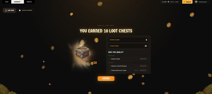 A gaming screen showing 'YOU EARNED 10 LOOT CHESTS' with a crate icon and quality details, from the platform @WatcherGaming.